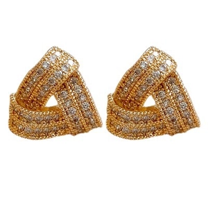 Boucles d'oreilles nœud triangulaire doré avec incrustation de zircone pour femme