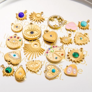 Golden Evil Eye charms collection with sun, star and heart shapes for DIY jewelry making