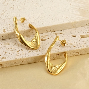 Irregular Lava Texture Earrings 18K Gold Plated Stainless Steel Geometric Wave Minimalist Jewelry For Women Fashion