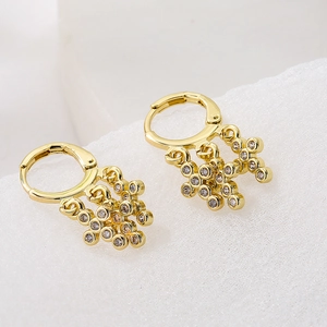 Copper 18K gold plated hoop earrings with shimmering cubic zirconia cluster charms