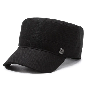 Classic black cotton cadet cap with metal FS logo badge and high-density twill texture