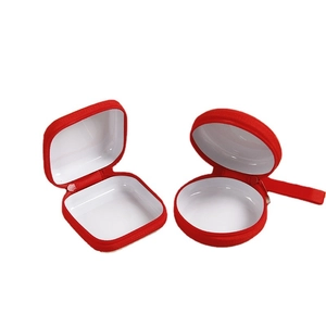 Red hard shell portable organizers in round and square shapes for small items storage