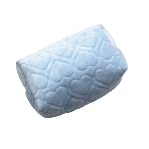 Light blue plush stationery bag with quilted heart pattern and large capacity