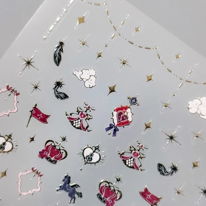 Exquisite 3D embossed nail art stickers with gold foil heart star and cloud designs