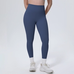 Detailansicht der dunkelblauen Yoga-Leggings mit hohem Bund und nahtlosem Design