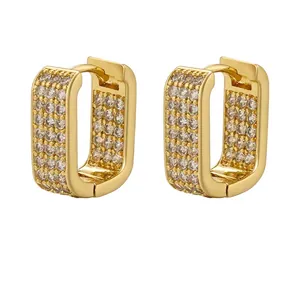 French style gold plated hoop earrings with micro paved cubic zirconia for women