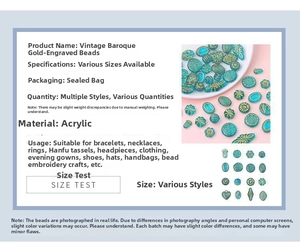 Detailed chart of vintage baroque gold-painted blue acrylic beads for DIY jewelry making