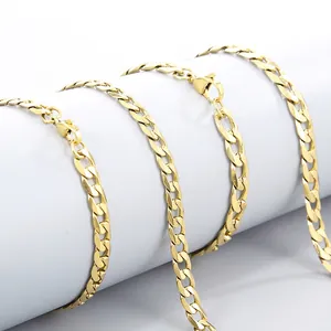 Curb Chain Necklace Stainless Steel Gold Plated Flat Link Minimalist Hip Hop Jewelry For Men Women