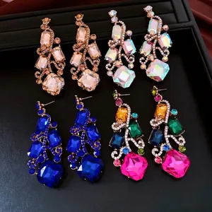 Sparkling oversized rhinestone square dangle earrings in four elegant vibrant colors
