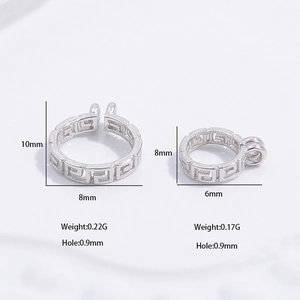 S925 sterling silver connector rings with Greek pattern for jewelry making and crafts