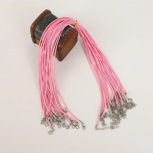 Bulk pink waxed cord necklace string with silver lobster clasps and extension chains