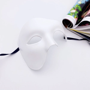Detail view of Phantom of the Opera mask with matte finish and black silk ribbon tie