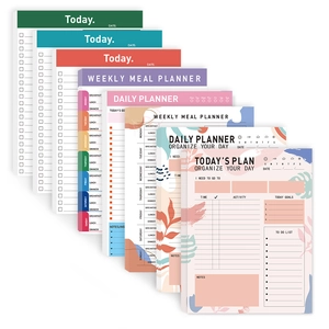 Collection of colorful daily, weekly meal, and todo list planners in fan-shaped layout