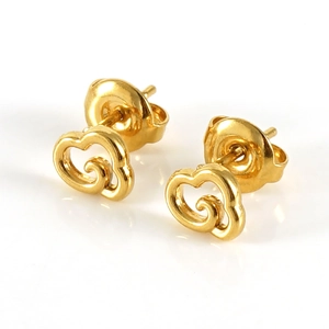 Detailed view of 18K gold clover earrings with hollow patterned texture and butterfly back