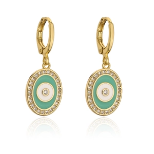 Orecchini in rame placcati oro 18K con malocchio, smalto verde e dettagli in zircone
