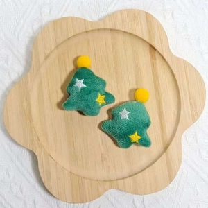 Lot de deux accessoires sapin de Noël en peluche verte avec broderie d'étoiles jaunes