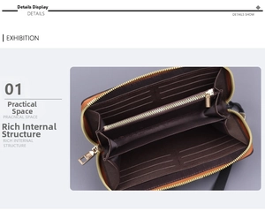 Vue détaillée de l'intérieur de la pochette en toile avec fentes pour cartes et zip