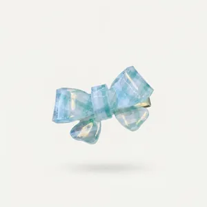 Mini blue checkered bow hair clip for women with a cute transparent plaid pattern finish