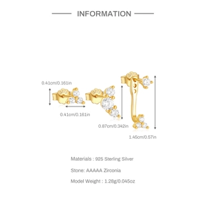 Detailed size specifications for gold S925 sterling silver tassel earrings with zirconia