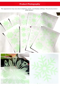 Detailed view of luminous snowflake wall stickers with various star and crystal designs