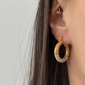 Vintage gold plated titanium hoop earrings with sparkling rhinestones for women