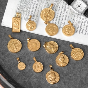 Set of 12 vintage Roman style gold coin pendants featuring Queen Elizabeth and Venus motifs