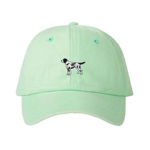 Mint green baseball cap with dog embroidery made of washed cotton for sun protection