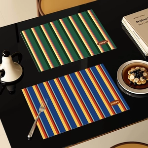 Waterproof leather placemats in green and blue stripes for elegant dining table protection