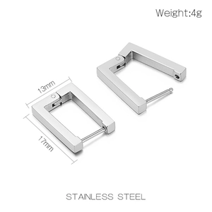 Minimalist geometric rectangular stainless steel hoop earrings for women in silver finish