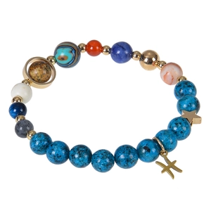 Solar System Eight Planets bracelet with natural stones and Pisces gold charm pendant