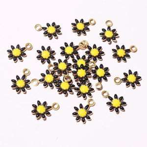 Golden stainless steel daisy flower charms with black and yellow enamel for DIY jewelry