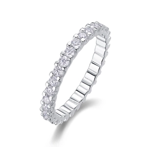 Elegant S925 sterling silver eternity band ring with sparkling D-color moissanite stones