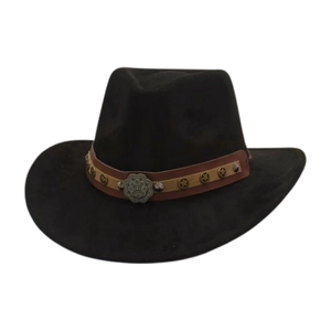 Chapeau Cowboy Occidental Daim Feutre Vintage Ethnique Rivet Étoile Bande Cuir Large Bord Protection Solaire Pour Hommes Femmes