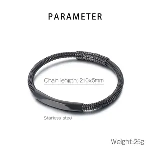 Detail view of woven stainless steel chain bracelet with specific length and weight specs
