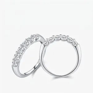 925 Sterling Silver Moissanite Row Ring Elegant Radiant D Color VVS1 Clarity Eternity Wedding Jewelry For Women