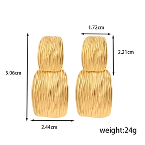Golden wavy textured stainless steel geometric heart earrings with 5.06cm height