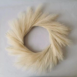 Elegant beige artificial pampas grass wreath in a round radial design for holiday decor