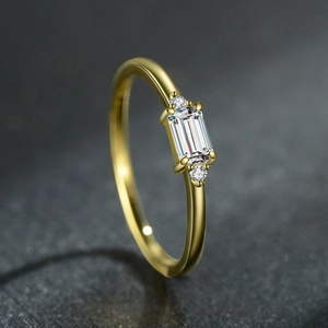 S925 sterling silver ring with rectangular center stone and gold finish