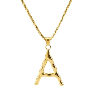 Men's hip hop 18K gold stainless steel box chain necklace with letter A pendant