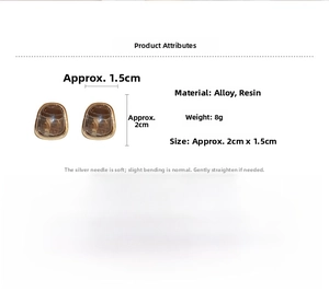 Detailed view of vintage amber resin earrings with alloy edges and silver needles