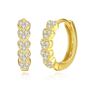 Boucles d'oreilles créoles en argent S925 doré avec cristaux micro-pave en forme de cœur