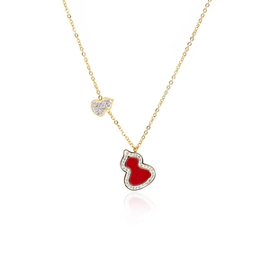 Minimalistische Titanstahl Halskette mit Goldkette und rotem Doppelkürbis-Anhänger