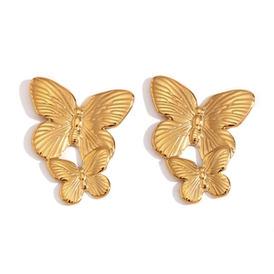 Exquisite 18K gold-plated stainless steel butterfly stud earrings in a polished finish
