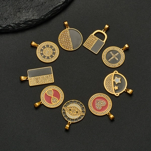 Hip hop stainless steel pendants with enamel stars and crosses on black rock texture
