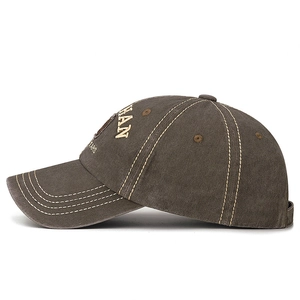 Vintage dark gray washed canvas baseball cap with HAN YEARS embroidery and contrast stitching