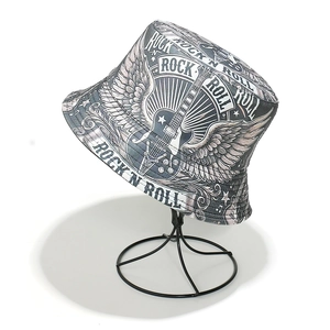 Outdoor sun protection bucket hat with rock music electric guitar and letter prints