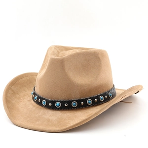 Classic light brown Western cowboy hat with turquoise beaded leather band decoration