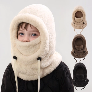 Kids Winter Balaclava Hat Thickened Plush Fleece Integrated Scarf Windproof Outdoor Skiing Mask For Boys Girls