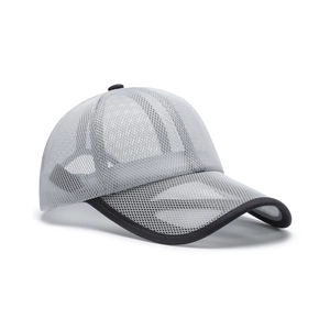 Breathable light grey mesh baseball cap with black piping for outdoor summer sports