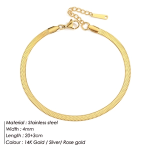 Minimalist 4mm flat gold snake bone chain anklet in stainless steel with lobster clasp